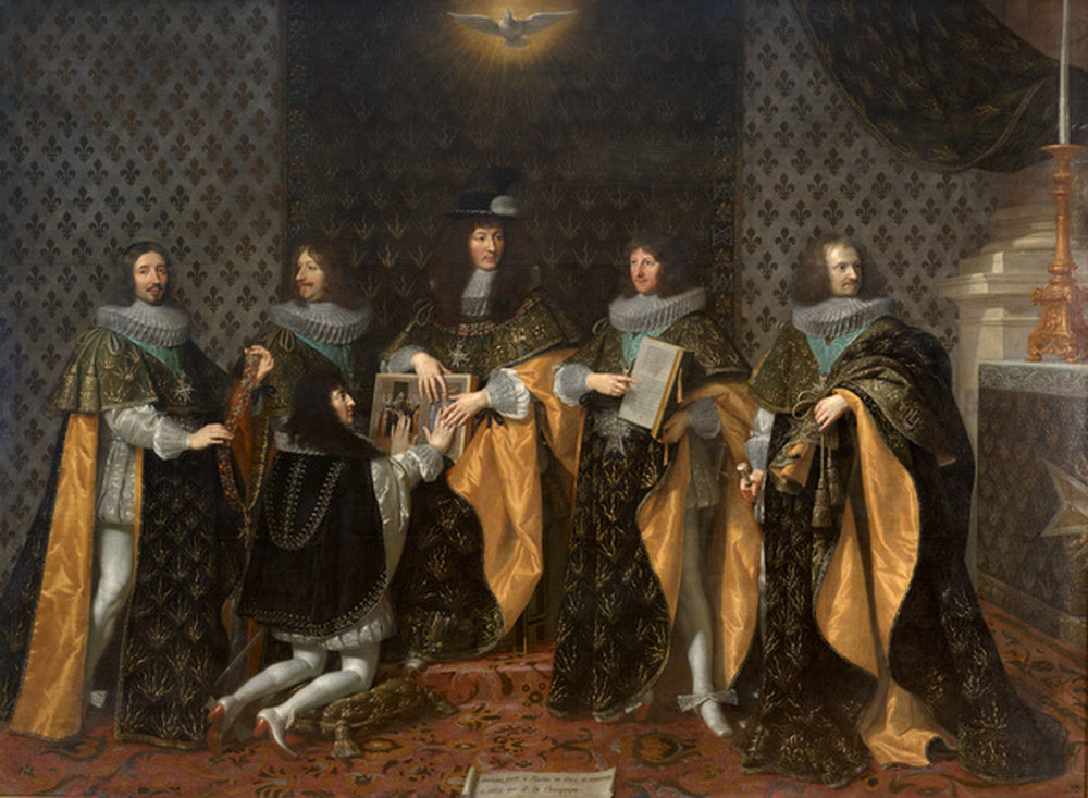 Louis XIV på dagen for sin kroning, modtager løftet fra sin bror Monsieur, hertug af Anjou, som ridder af Den Hellige Ånds Orden i Reims, den 8. juni 1654 - Philippe de Champaigne