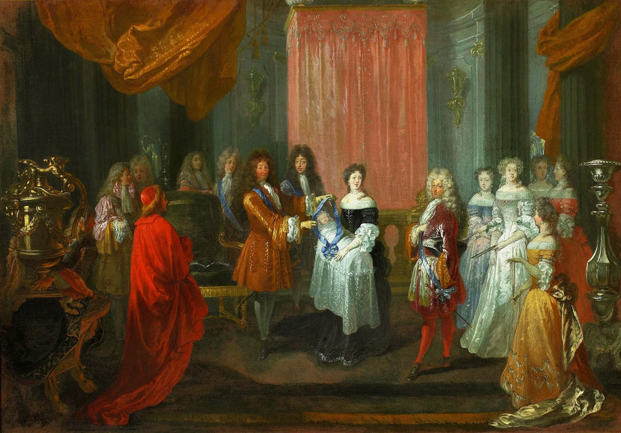 Louis XIV giver den blå bånd til hr. hertugen af Bourgogne. - Antoine Watteau