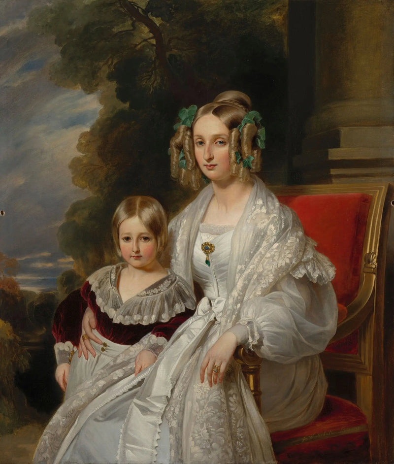 Louise, dronning af Belgien med Léopold, hertug af Brabant, fremtidige Léopold II, Belgien-king - Franz Xaver Winterhalter