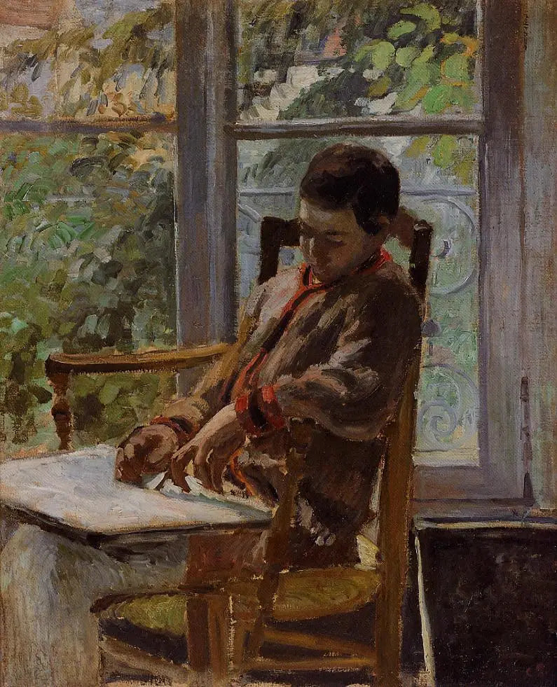 Lucien Pissarro i et interiør - Camille Pissarro