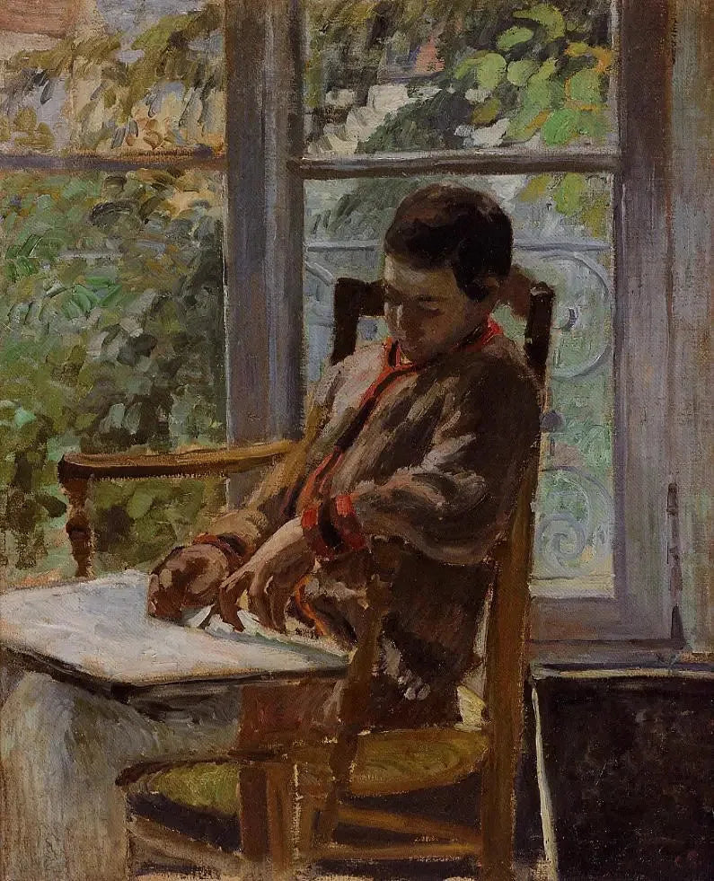 Lucien Pissarro i et interiør - Camille Pissarro