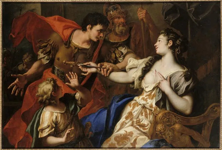 Lucrezia begår selvmord foran sin far Lucretius og sin mand Tarquinius Collatinus - Sebastiano Ricci