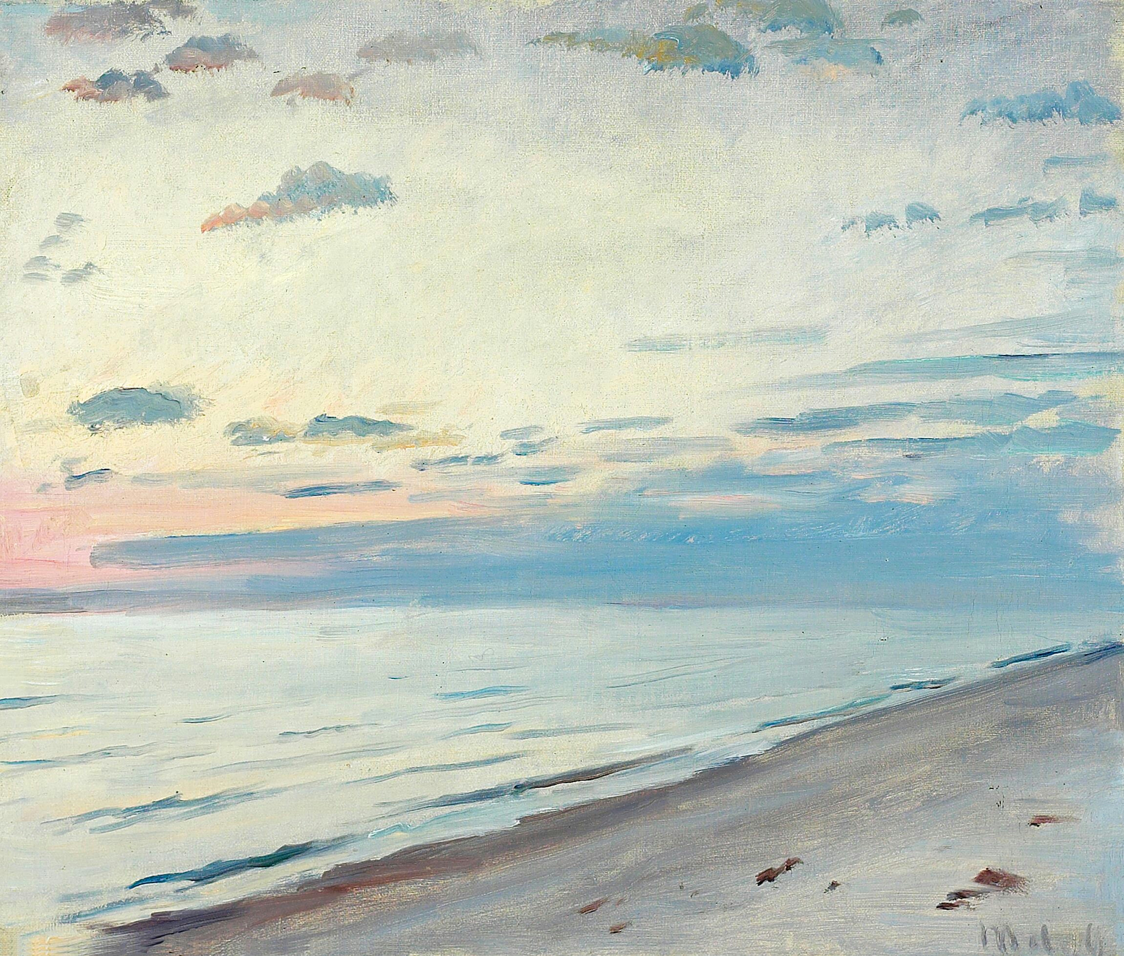 Lumière du soir sur la plage de Skagen. - Michael Peter Ancher image 1 reproduction d’œuvre d’art à l’huile
