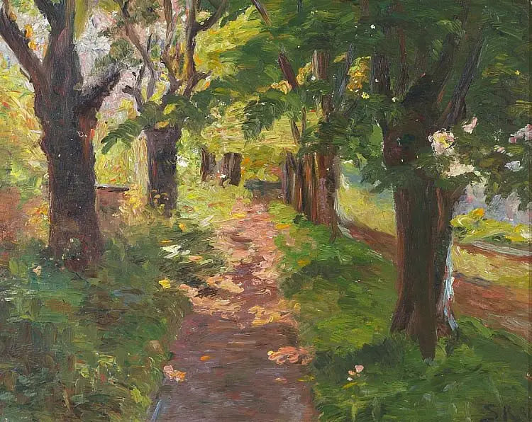 Sollys gennem træerne i Skagen Plantage. - Peder Severin Krøyer