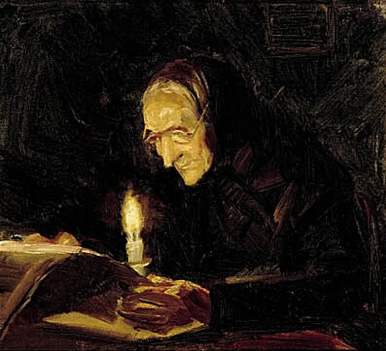 Min mor i stearinlysets skær. - Anna Ancher