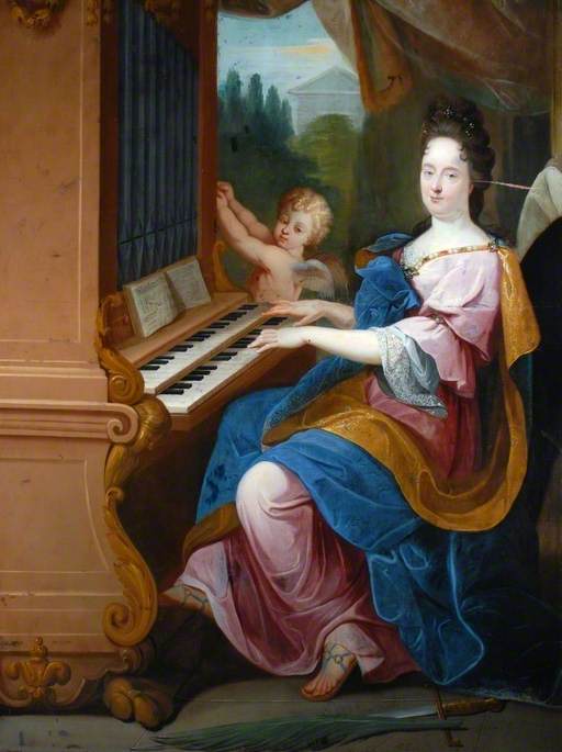 Madame de Maintenon i rollen som Sankt Cæcilie og en dreng (måske hertug af Maine) i rollen som en engel, der blæser i et orgel - Jean-Baptiste Jouvenet