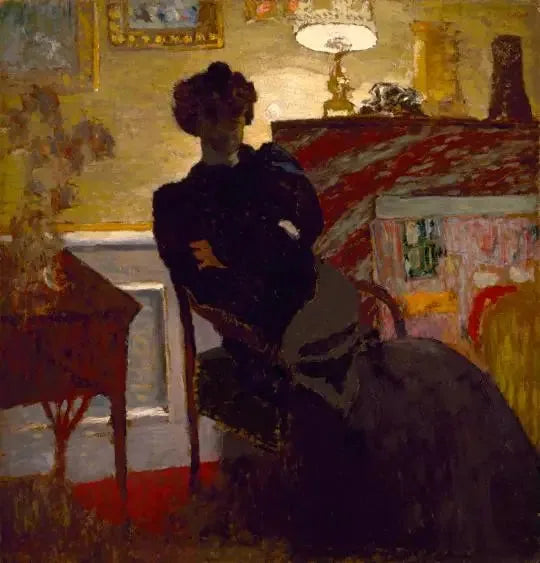 Madame Hessel siddende under lampen - Édouard Vuillard