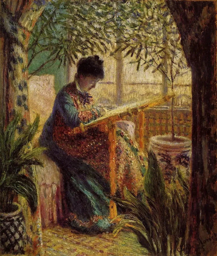 Madame Monet Broderer (Camille ved væven) - Claude Monet