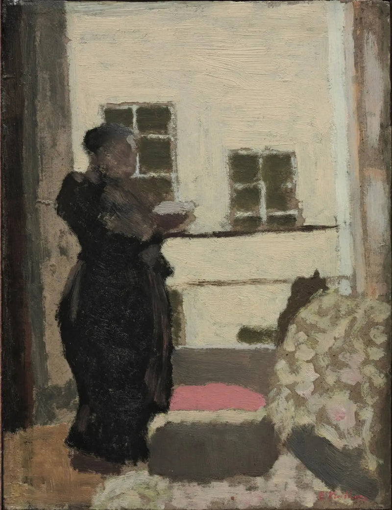 Madame Vuillard stående læsende foran vinduet - Édouard Vuillard