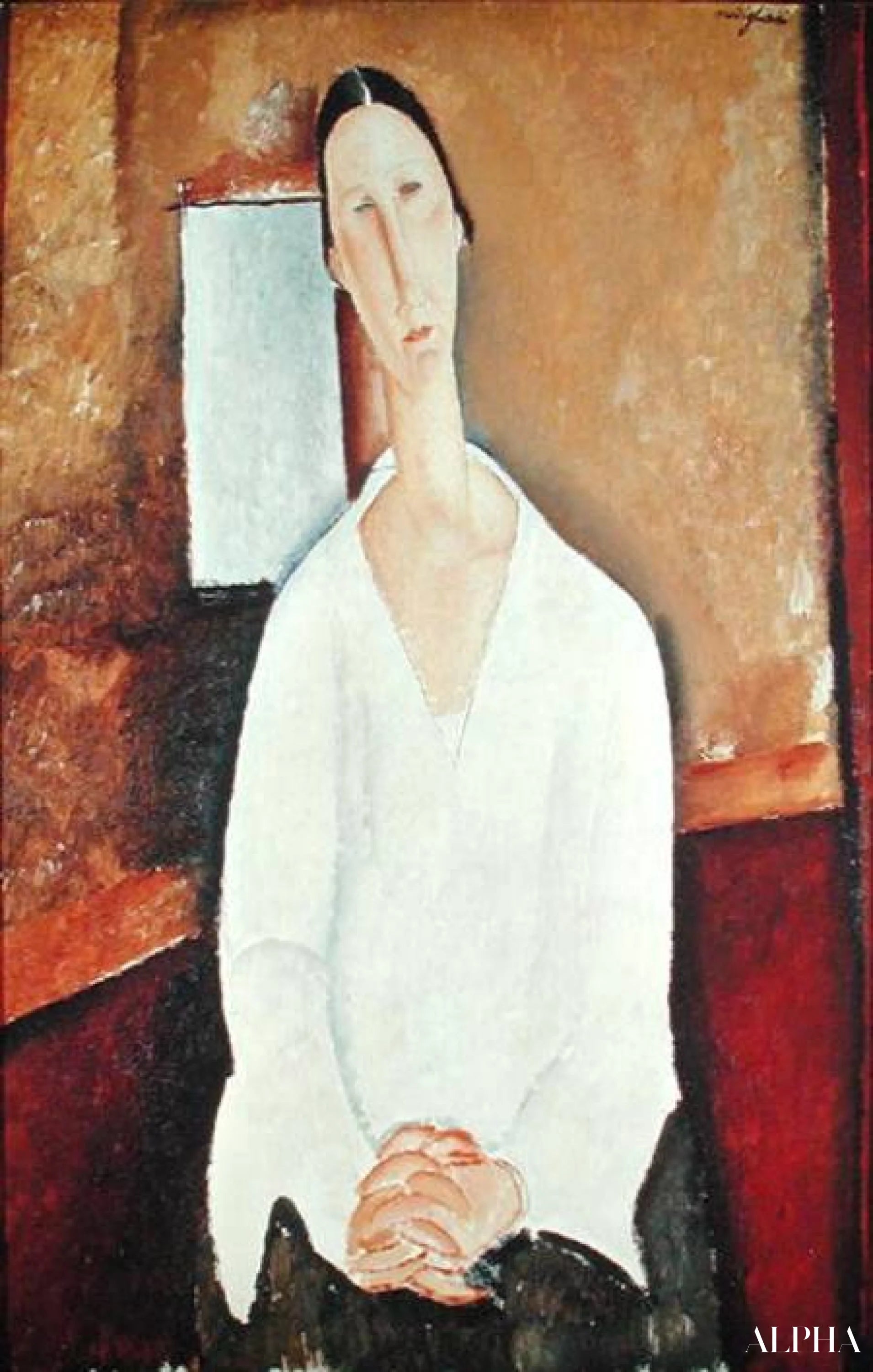 Frøken Zborowska med hænderne foldet - Amadeo Modigliani - Reproduktioner af malerier og højkvalitets malerier