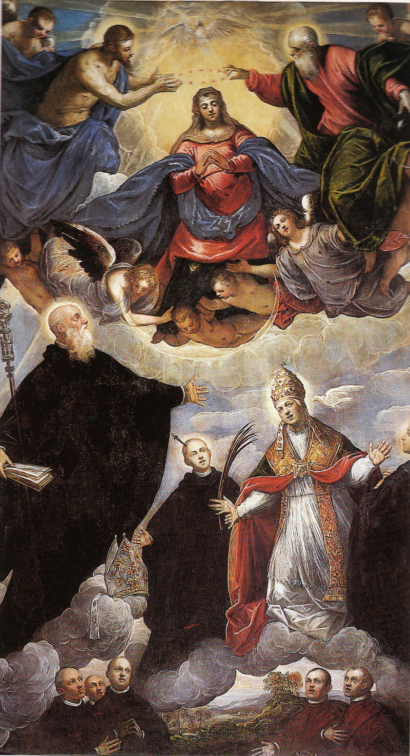 Madone kronet mellem benediktinske helgener - Jacopo Tintoretto