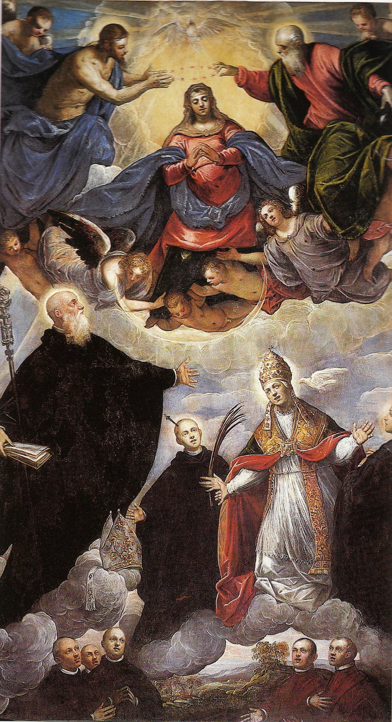 Madone kronet mellem benediktinske helgener - Jacopo Tintoretto