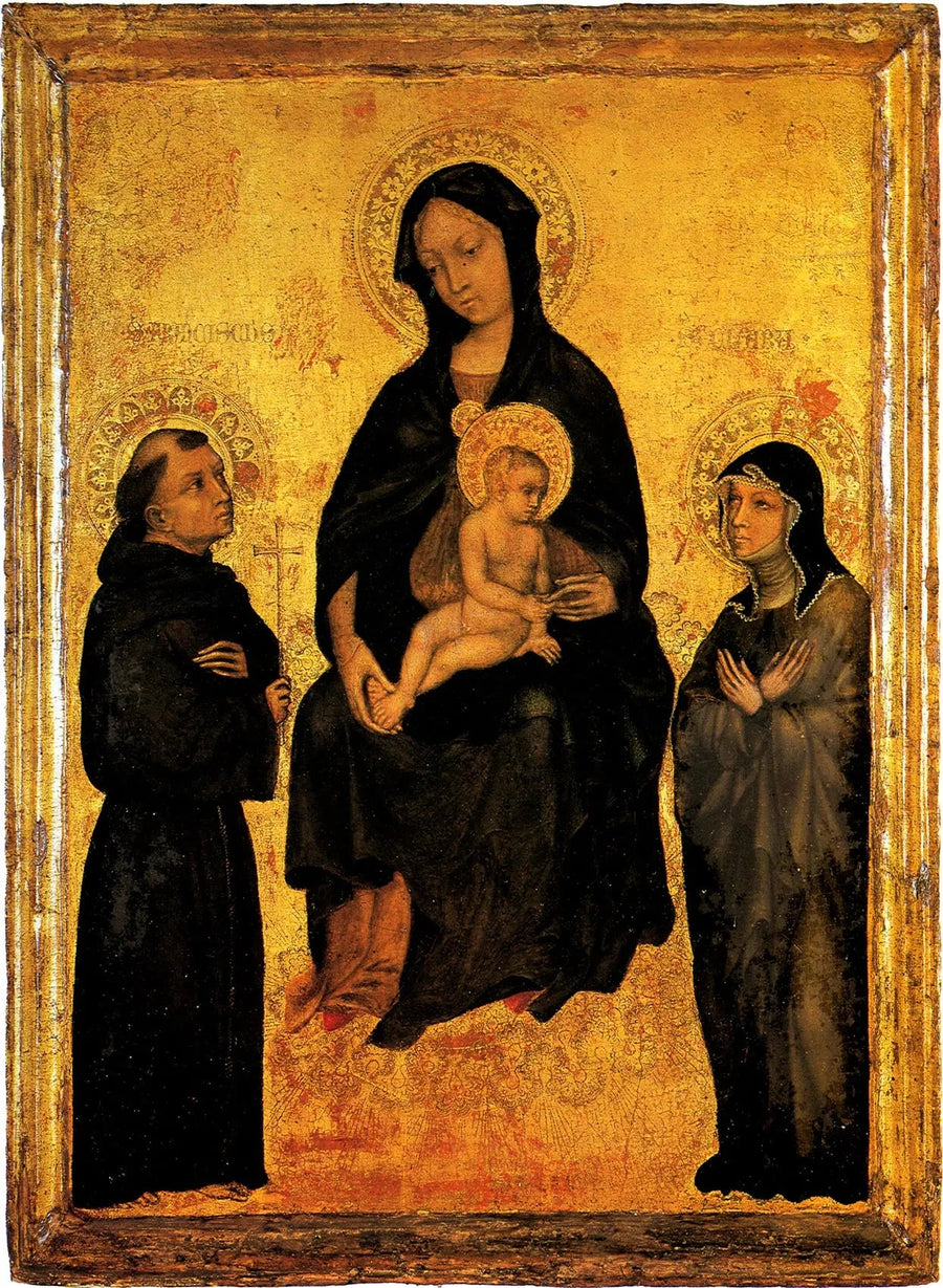 Madonna med Barnet i herlighed mellem helgenerne Francesco og Chiara - Gentile da Fabriano