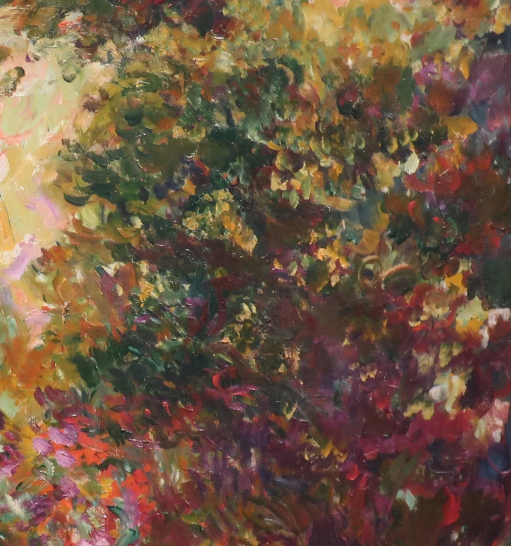 Détail de l’arche de rosiers et des rouges du jardin de Giverny