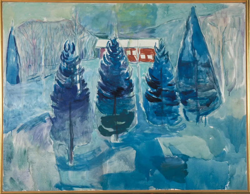 rød hus og grantræer - Edvard Munch