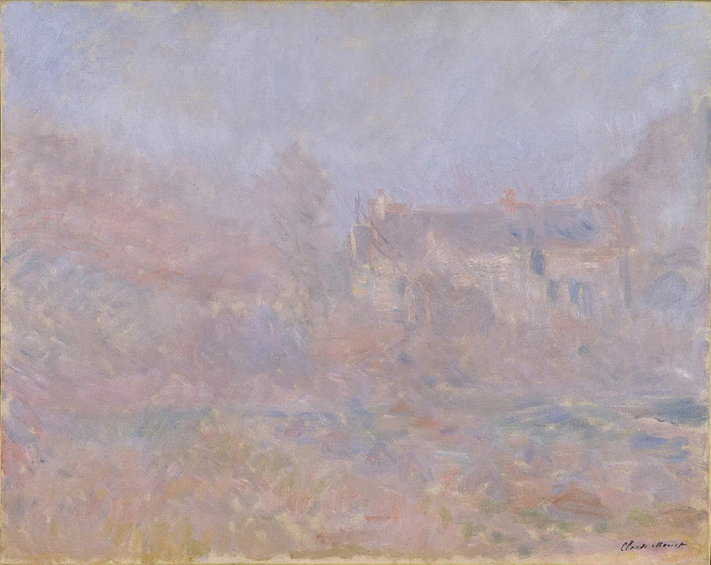 Huse ved klinten, tåge - Claude Monet