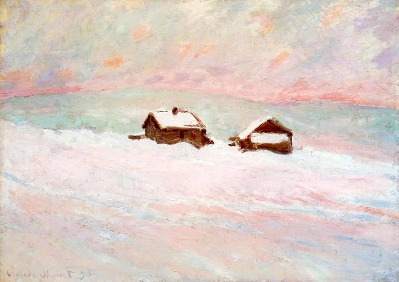Huse i sneen, Norge - Claude Monet