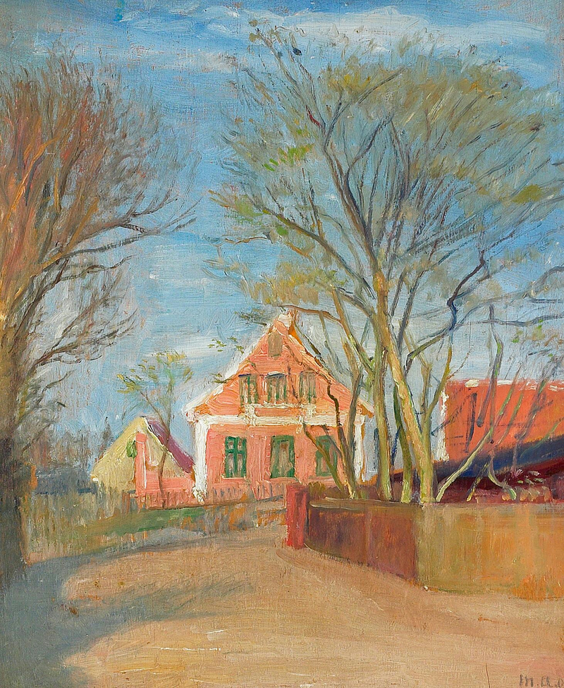 Huse i Skagen badet i sollys. - Michael Peter Ancher