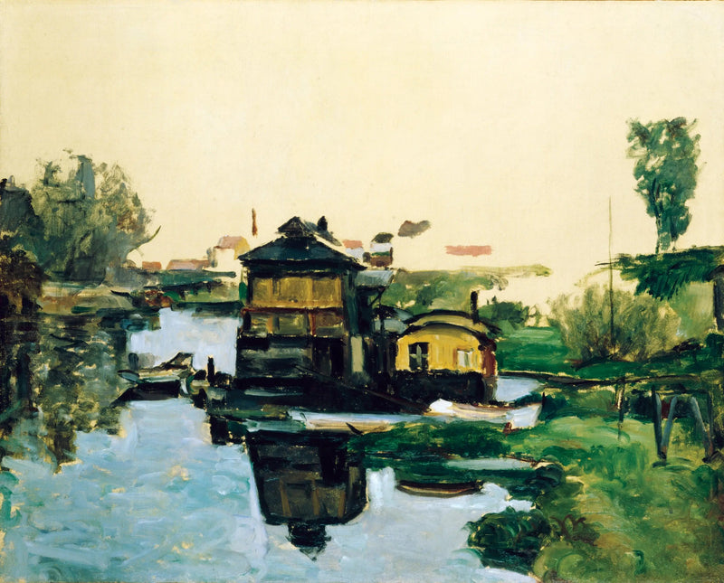 Flydende huse på en flod - Paul Cézanne