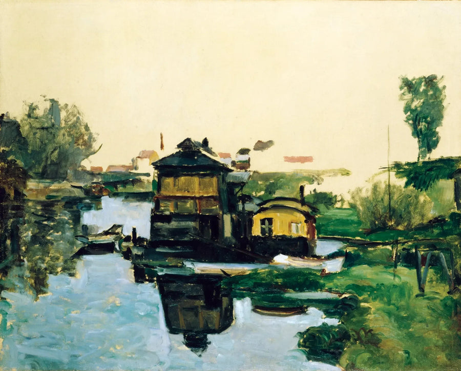 Flydende huse på en flod - Paul Cézanne
