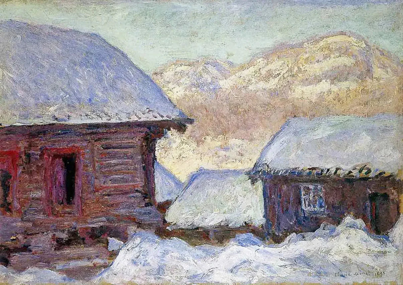 Huse i sneen og Mount Kolsås W1404 - Claude Monet