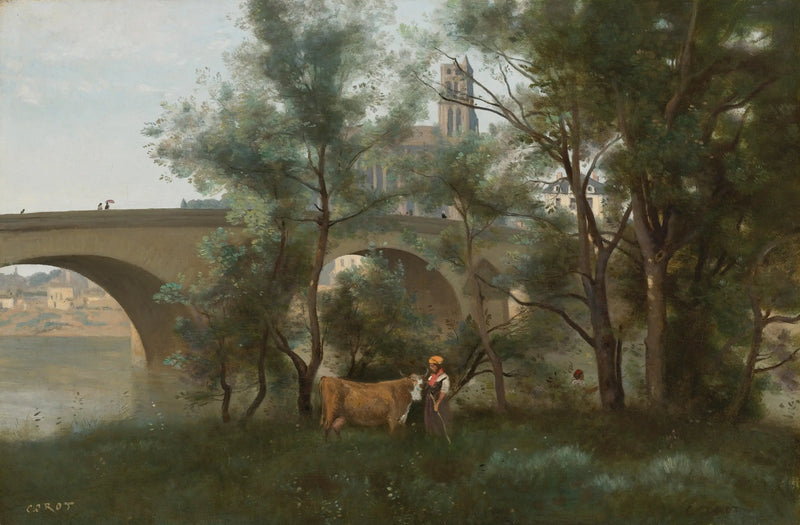 Mantes, Seinebredderne ved foden af broen - Jean-Baptiste Camille Corot