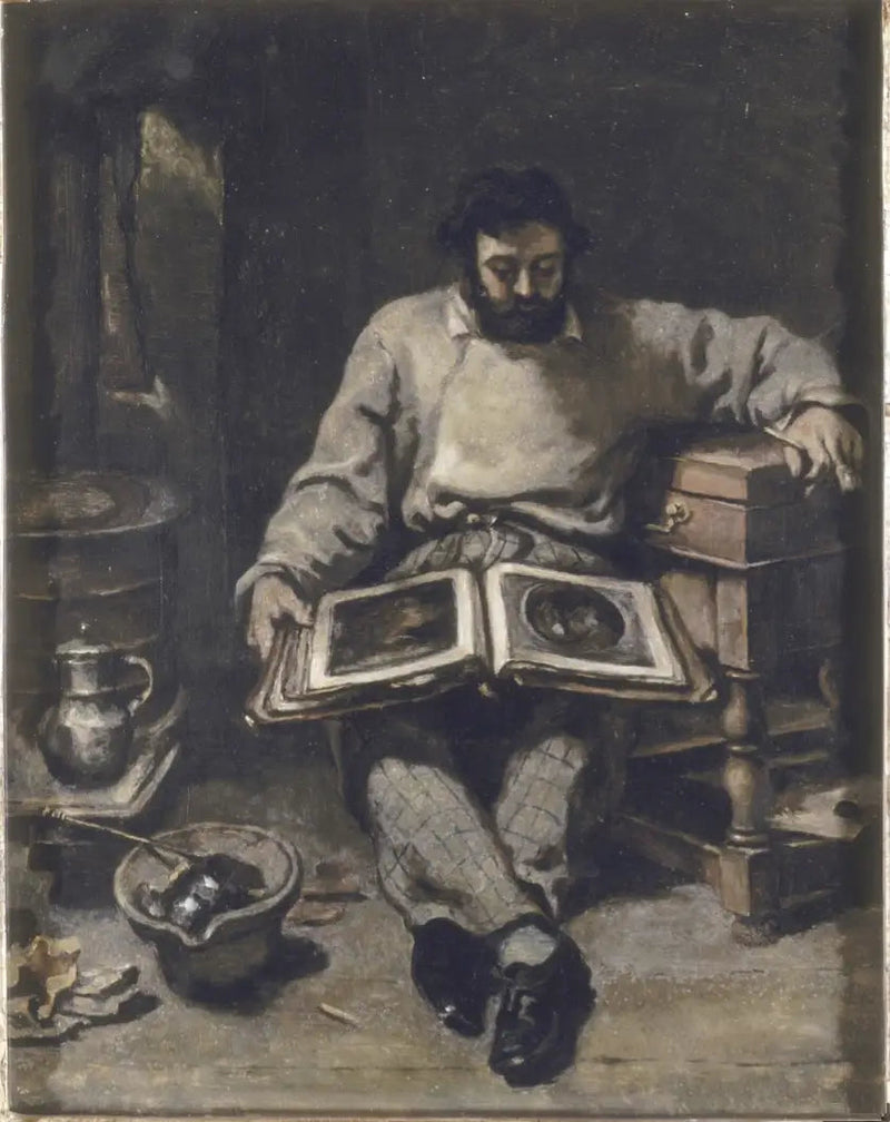 Marc Trapadoux, der undersøger en litografibog - Gustave Courbet