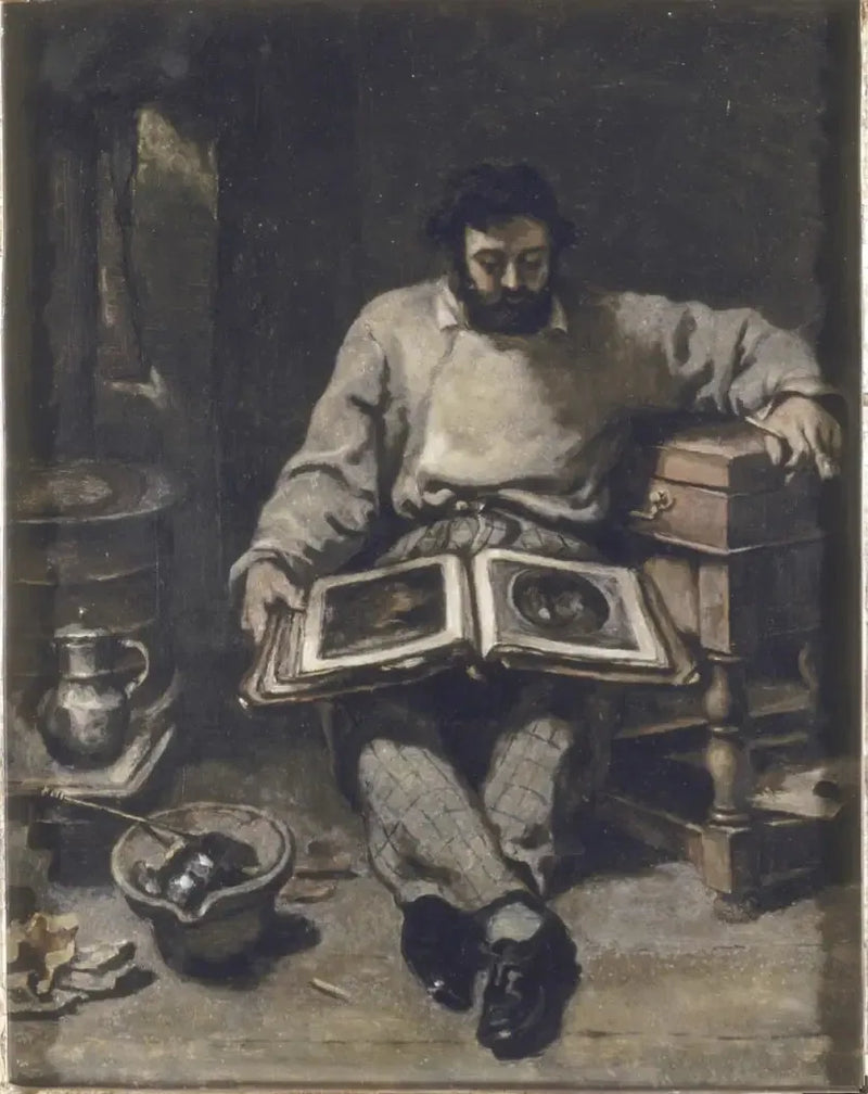 Marc Trapadoux, der undersøger en litografibog - Gustave Courbet
