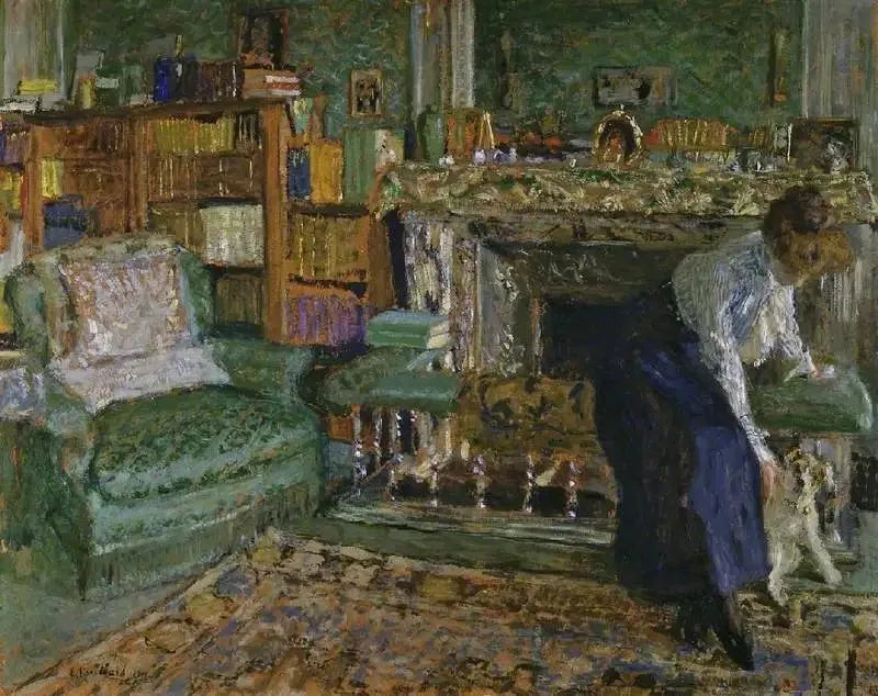 Marguerite Chapin dans son appartement avec son chien - Édouard Vuillard image 1 tableau peint à l’huile sur toile