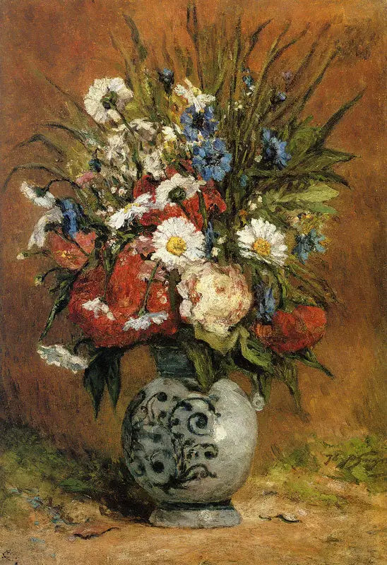 Margueritter og pæoner i en blå vase - Paul Gauguin