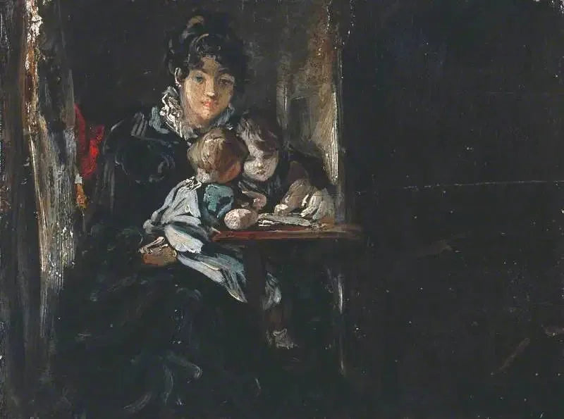 Maria Constable med to af sine børn. Bagside: Kopi efter Teniers - John Constable
