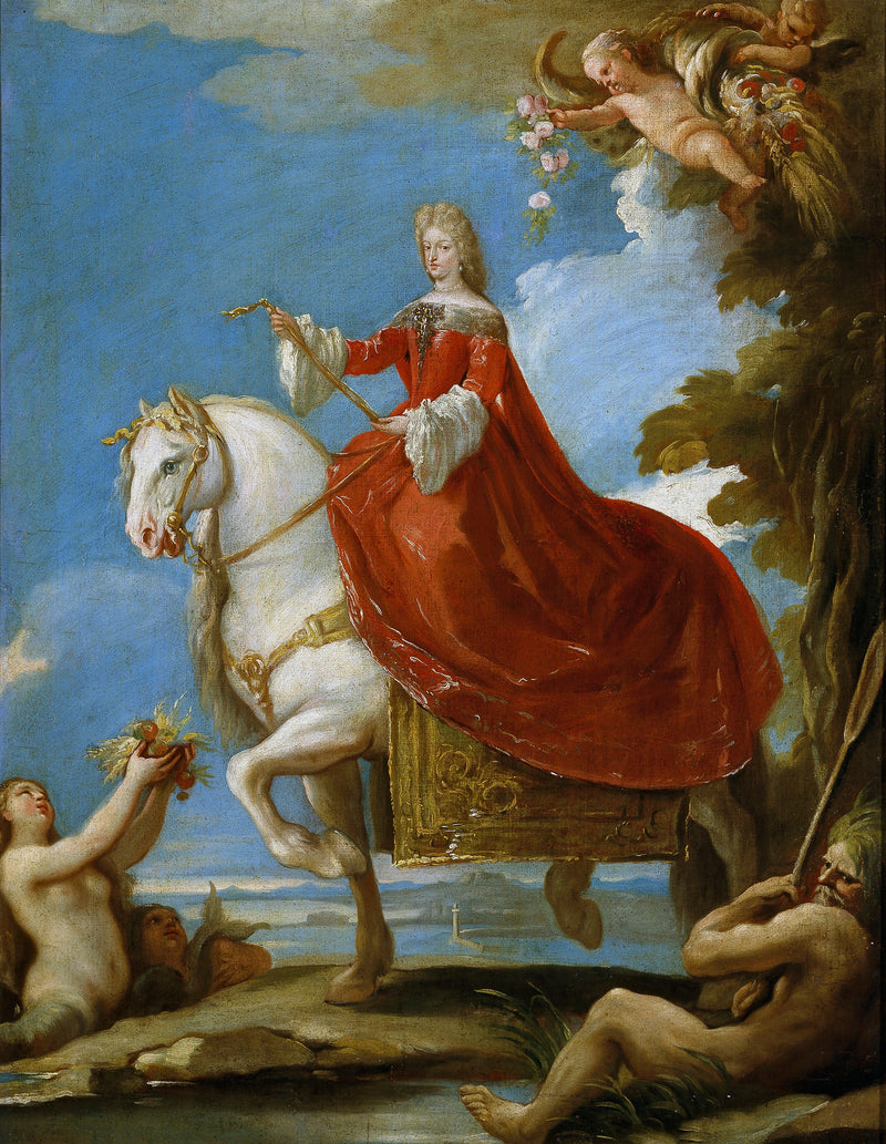 Marie-Anne de Neubourg, dronning af Spanien, til hest - Luca Giordano