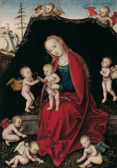 Marie med barnet omgivet af engle - Lucas Cranach den Ældre