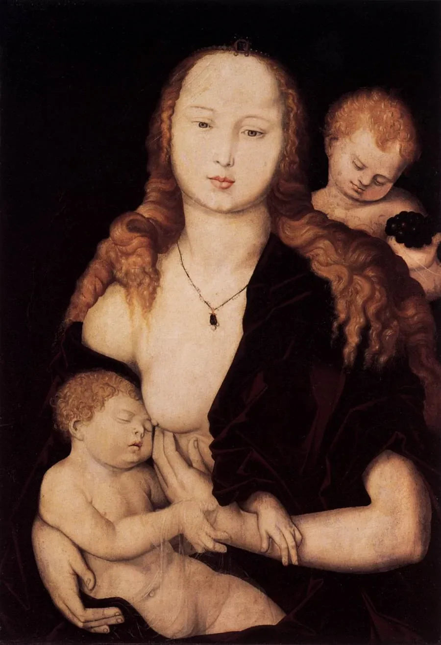 Marie med Jesusbarnet og en engel - Hans Baldung Grien