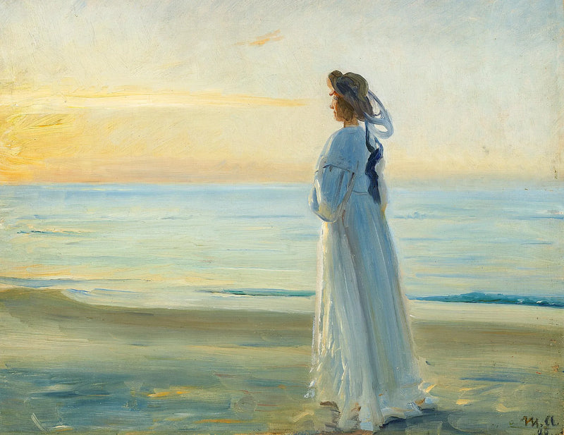 Marie Dinesen gående ved Skagen Nordstrand. -Michael Peter Ancher