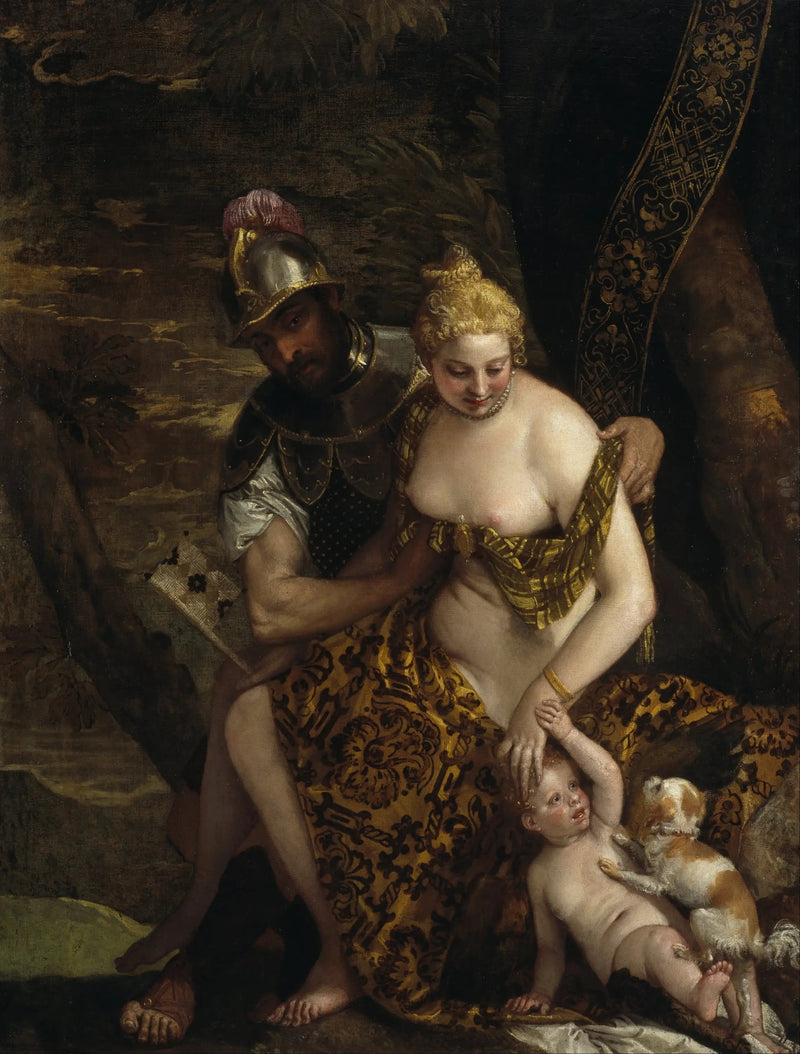 Mars afklædende Venus med Eros og en hund - Paul Véronèse