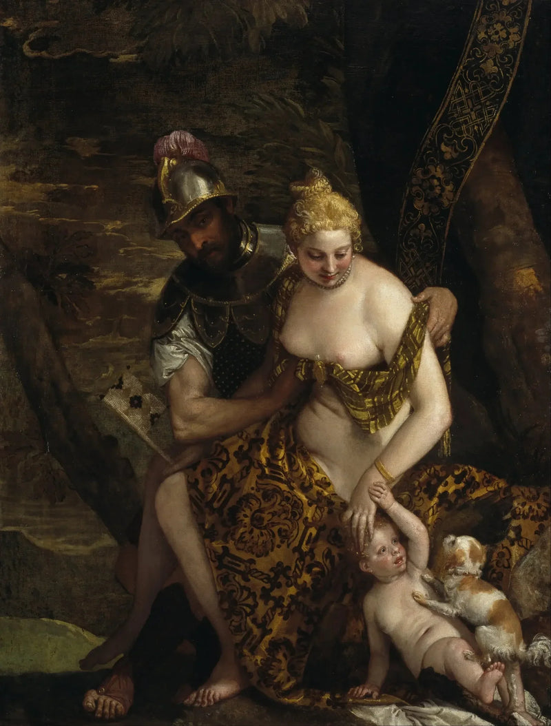 Mars afklædende Venus med Eros og en hund - Paul Véronèse