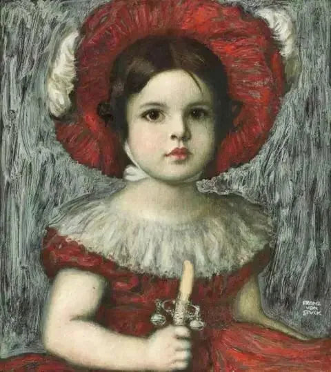 Mary, kunstnerens datter, med den røde hat - Franz Von Stuck