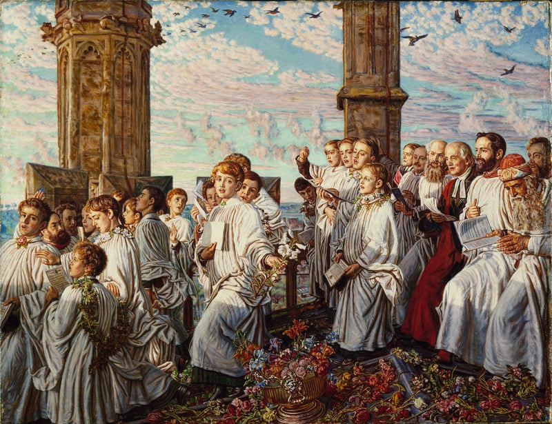 Majmorgen over Magdalen College-tårnet, Oxford, tidligere årlig ceremoni - William Holman Hunt