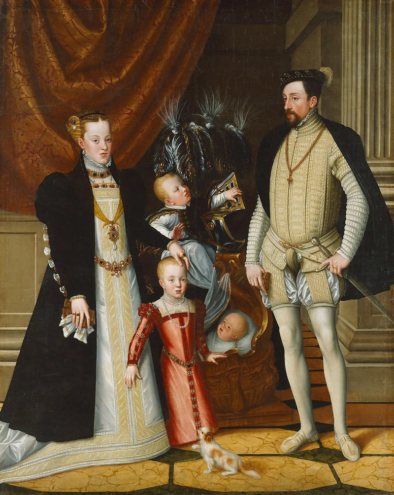 Maximilian II, hans kone og tre børn - Giuseppe Arcimboldo