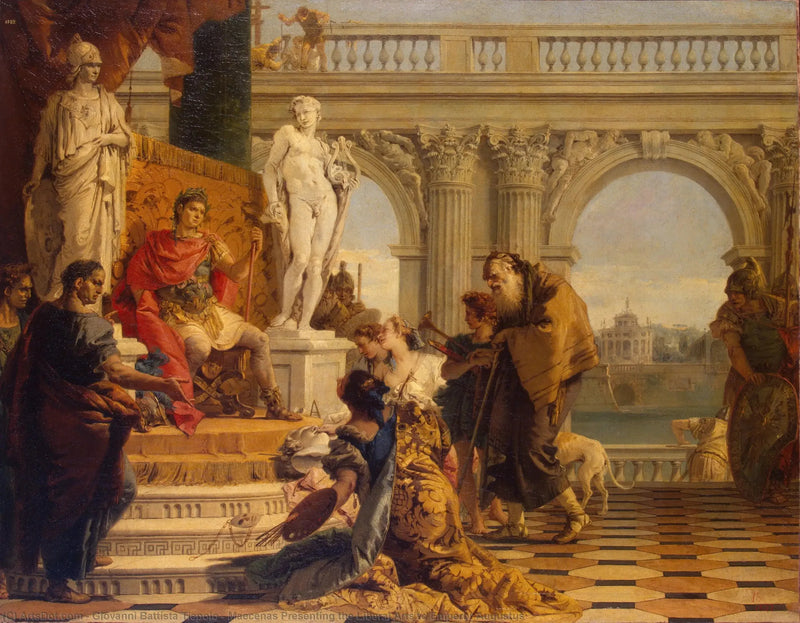 Mécène præsenterer de liberale kunstarter for kejser Augustus - Giovanni Battista Tiepolo