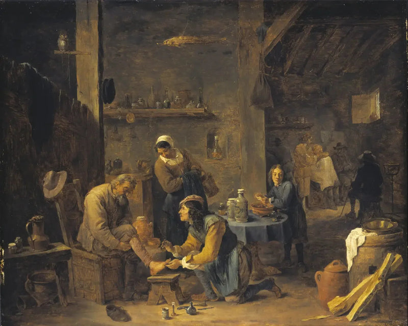 Landsbylæge, der besøger en patient - David Teniers den Yngre