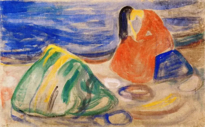 Melankoli. Kvinde grædende på stranden - Edvard Munch