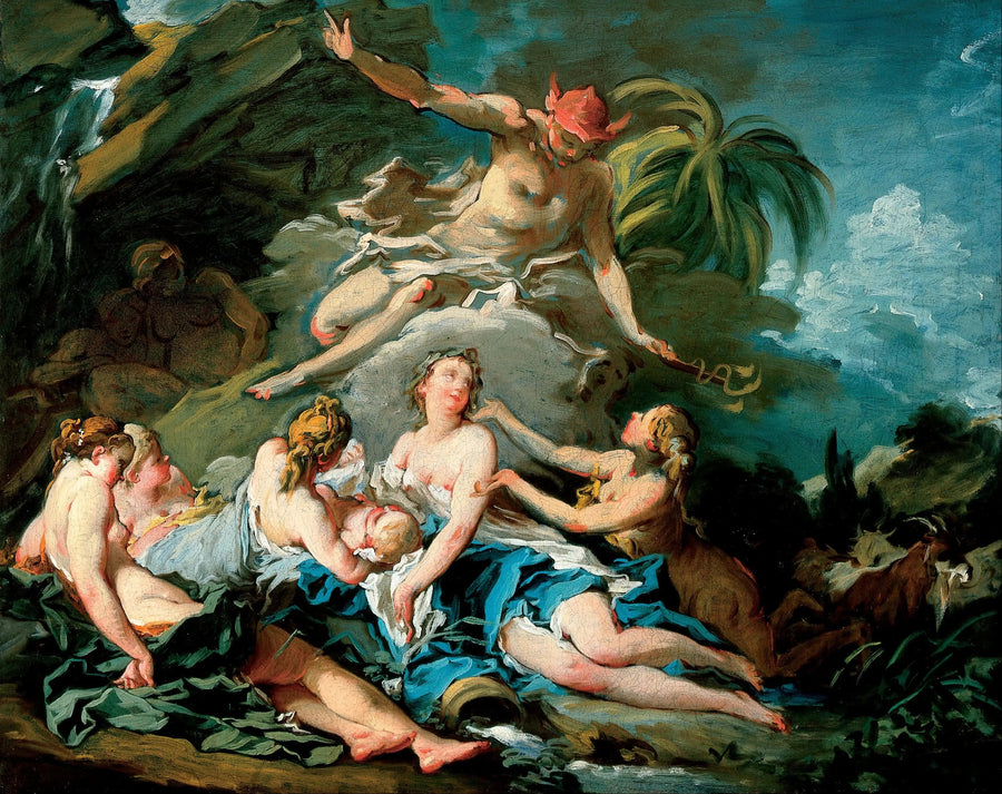 Merkur tillidsfuld barnet Bacchus til nymferne i Nysa - François Boucher