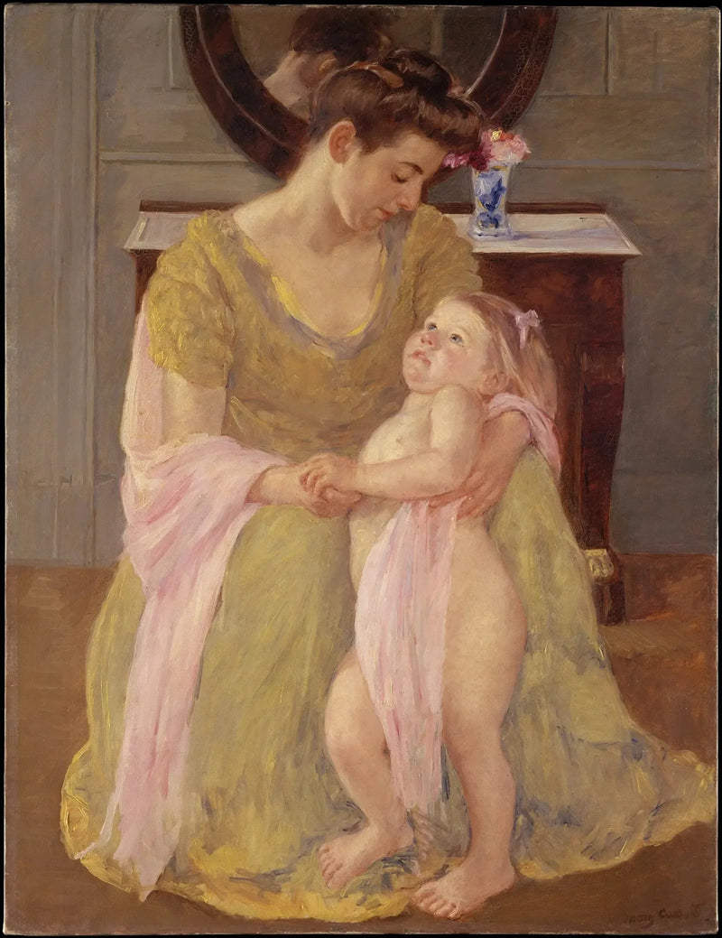 Mor og barn med et rosa tørklæde - Mary Cassatt