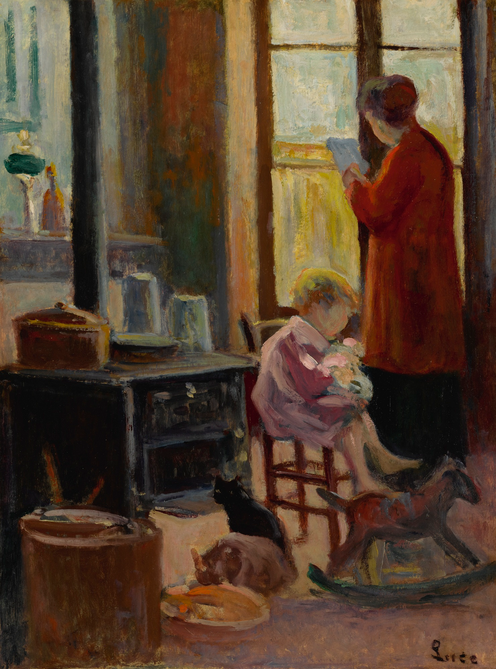 Mor og barn i køkkenet - Maximilien Luce