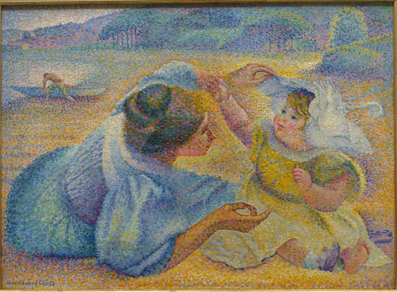 Mor, der leger med sit barn - Henri-Edmond Cross