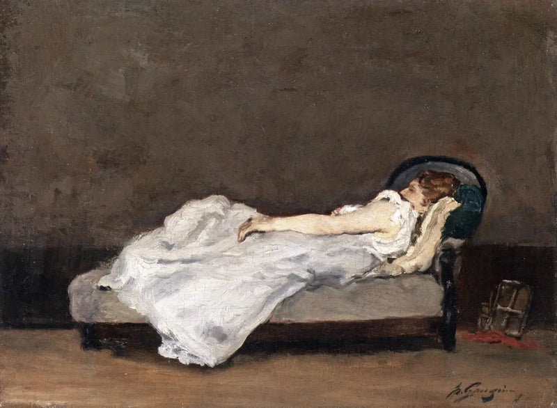 Mette Gauguin sovende på en sofa - Paul Gauguin