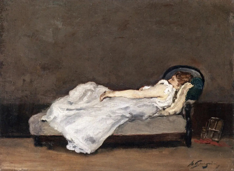 Mette Gauguin sovende på en sofa - Paul Gauguin