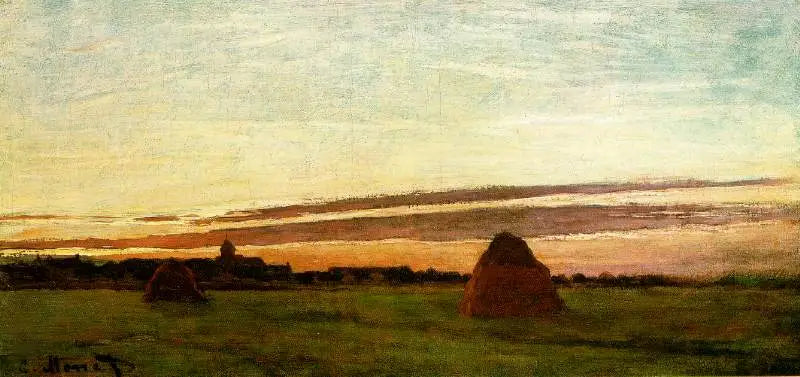 Møller nær Chailly, solopgang - Claude Monet